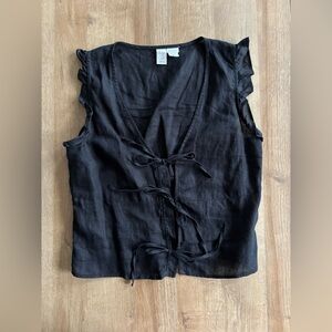 Black 100% linen tie top